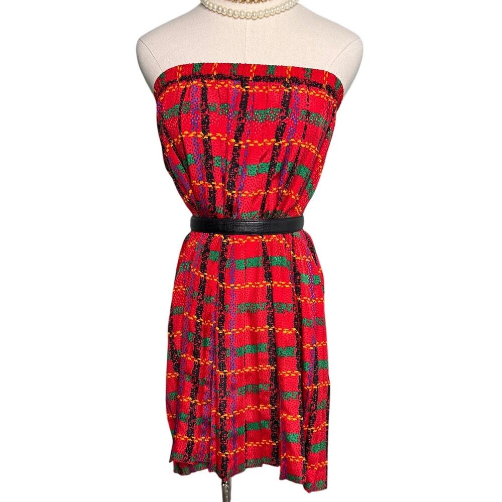 Vintage Andrea Gayle Plaid Pleated Midi Skirt Convertible Mini Dress S M - Picture 3 of 14